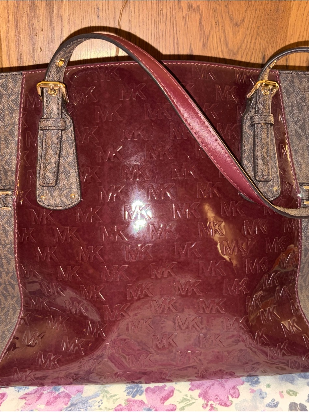 Michael Kors Maroon Patent Logo Tote